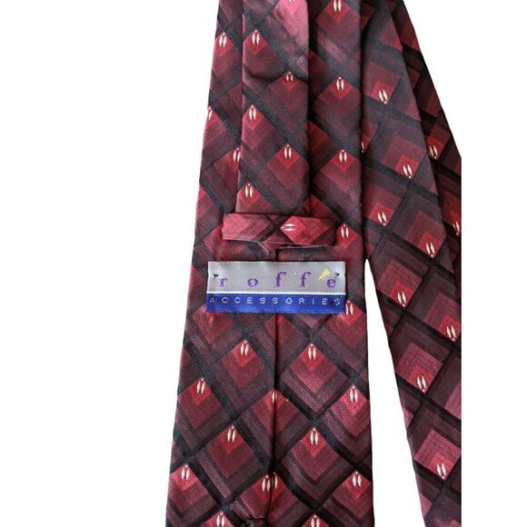 Roffe Accessories maroon white and wine abstract 100% silk tie - Picture 4 of 7